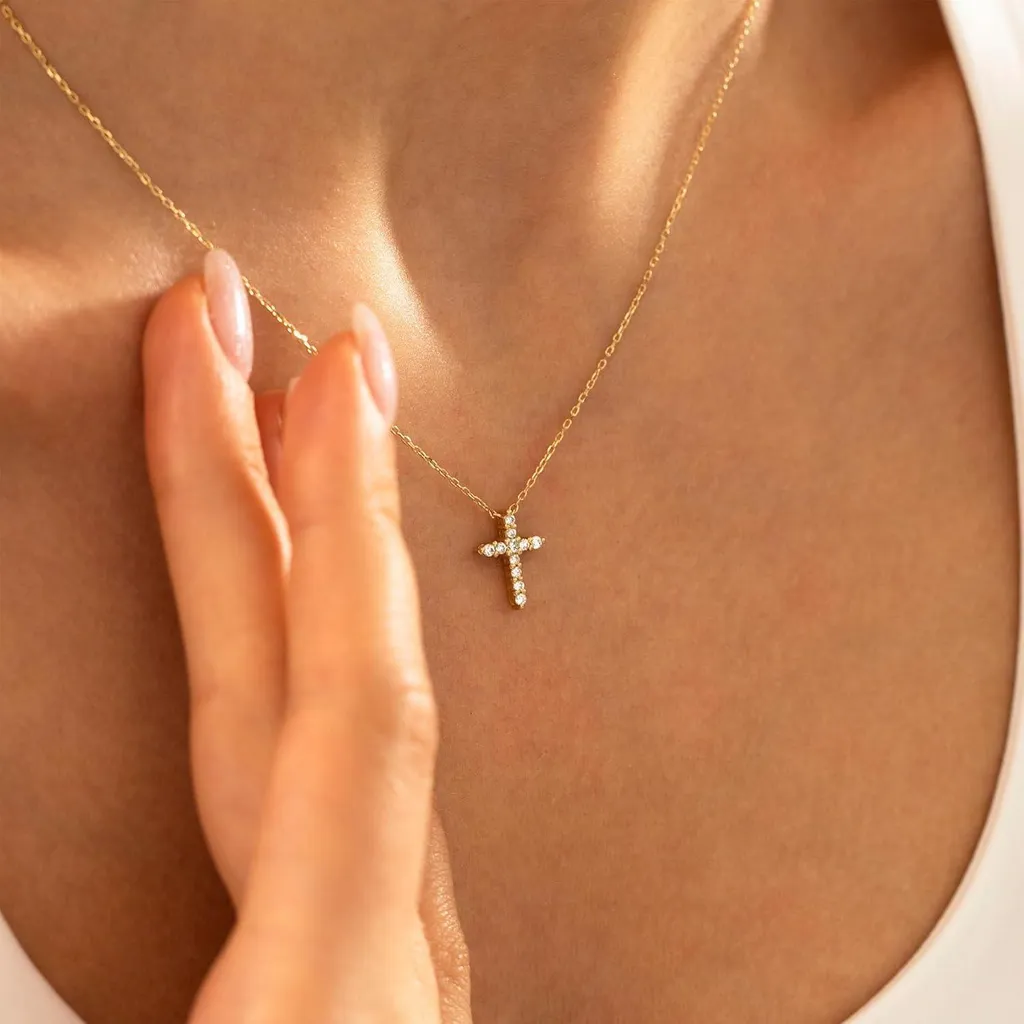 Collier Plaqué Or 14K Double Chaîne Croix EVALICTING Anti-Ternes - 2