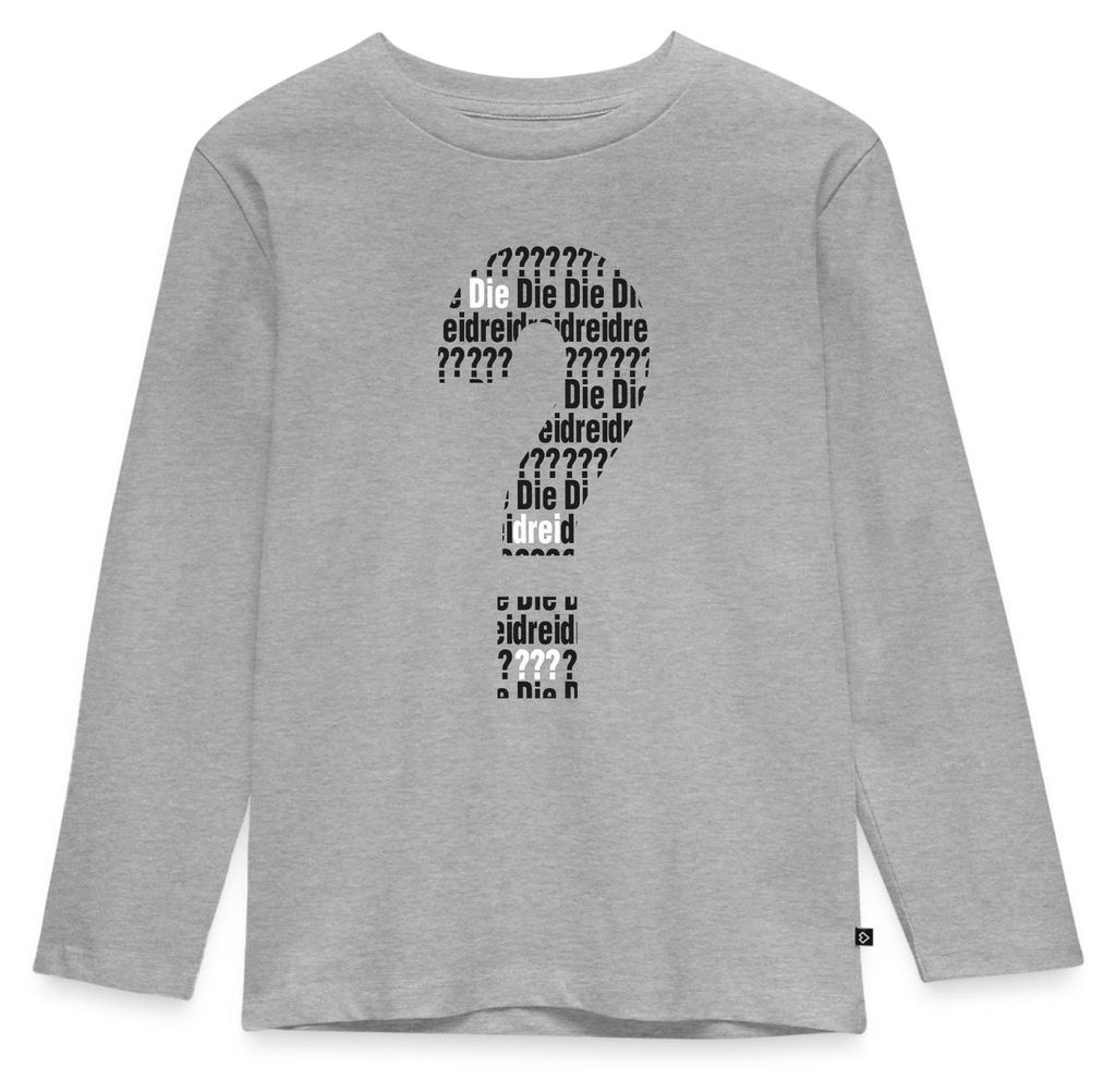 Spreadshirt Die Drei Fragezeichen Kids Logo Schwarz Weiß Kinder Premium Langarmshirt, 134/140 (8 Jahre), Grau meliert