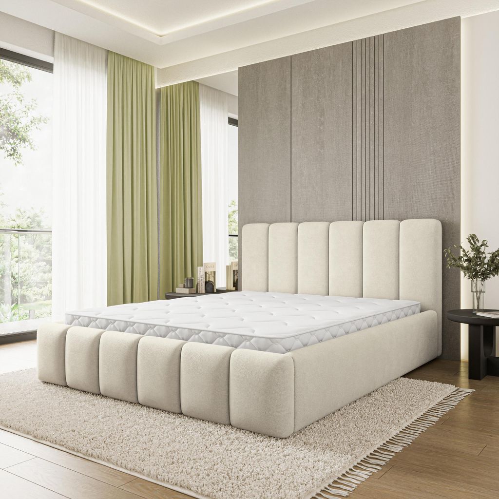 Masseno Polsterbett ATTORA SR 160x200 cm, Polsterbett mit Bettkästen - Creme, SORO 02