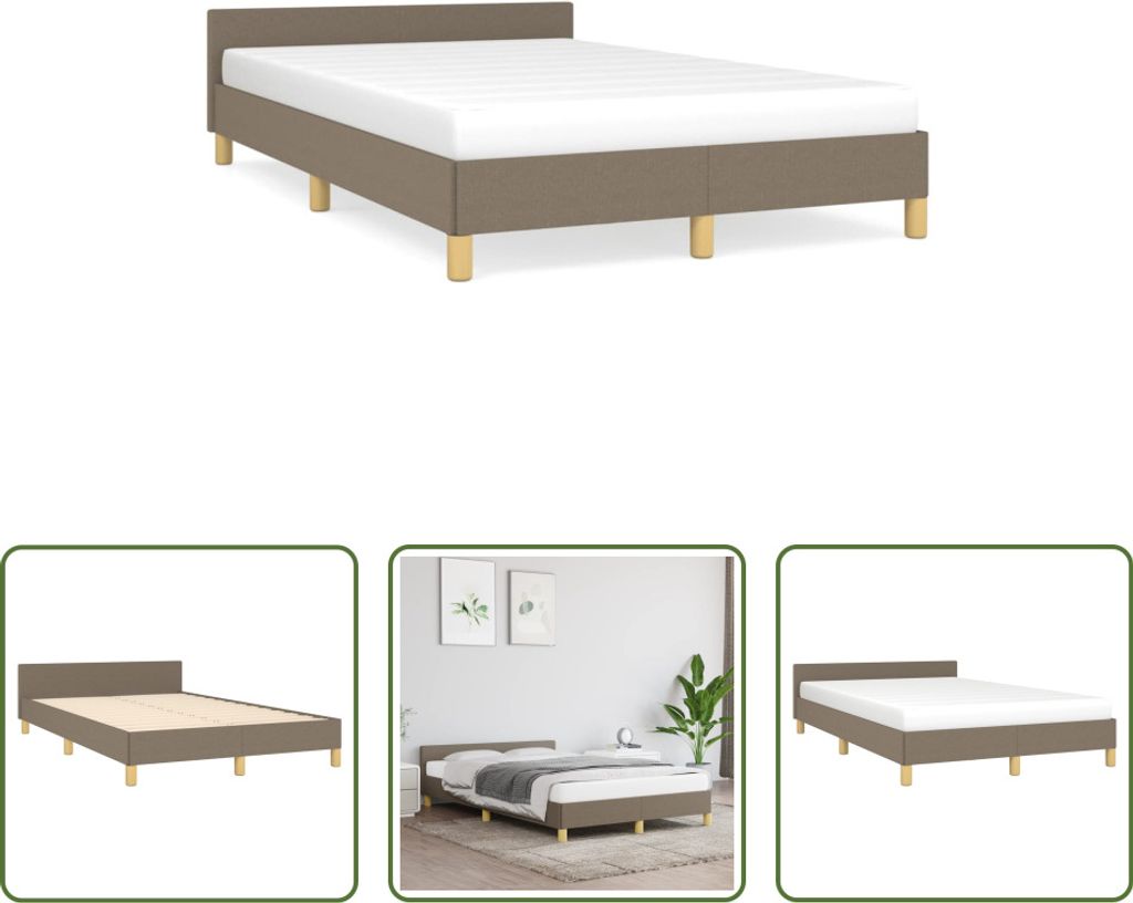 The Living Store Bettgestell mit Kopfteil Taupe 120x190 cm Stoff