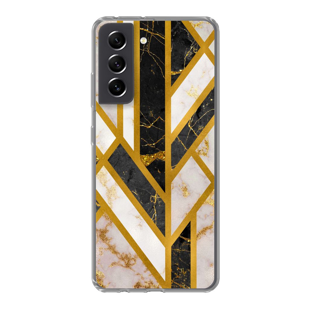 MuchoWow Handyhülle Schutzhülle Hülle für Samsung Galaxy S21 FE Marmor - Gold - Glitzer - Luxus Silikon Softcase Handy Hülle - Mobiltelefonh...
