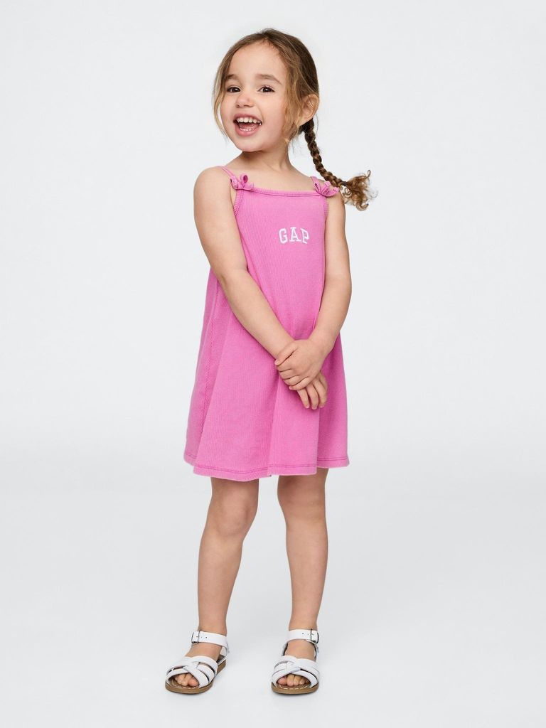 Gap Mädchen Kleid Rosa ärmellos knielang mit eckigem Ausschnitt Schleifen-Träger 18-24M