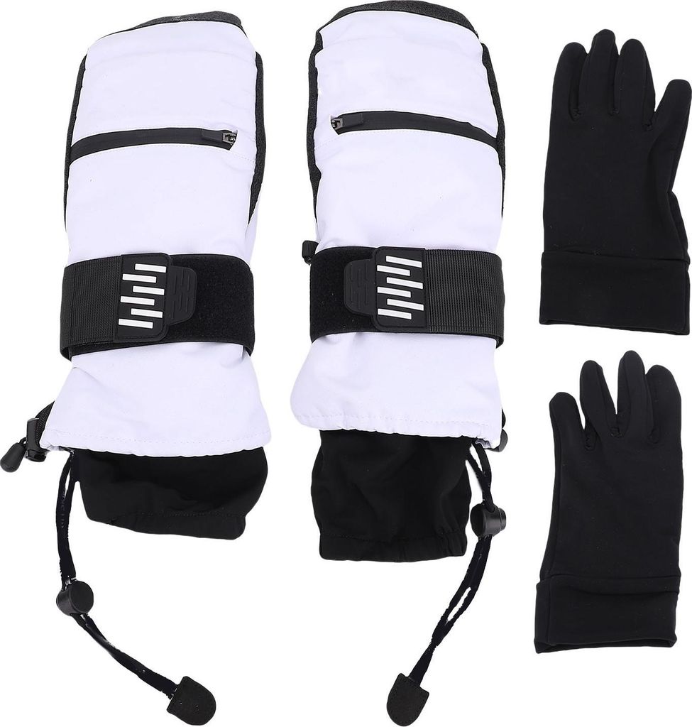 Skifäbchen für Männer Frauen kaltes Wetter warmes Snowboard -Schneesporthandschuhe mit inneren 5 Fingern Schwarz und Weiß XL