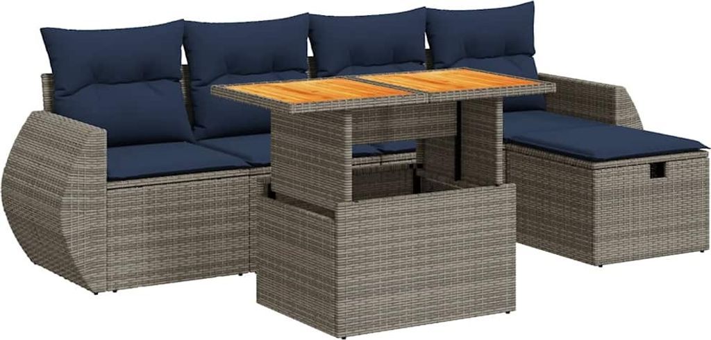 vidaXL 6-tlg. Garten-Sofagarnitur mit Kissen Schwarz Poly Rattan