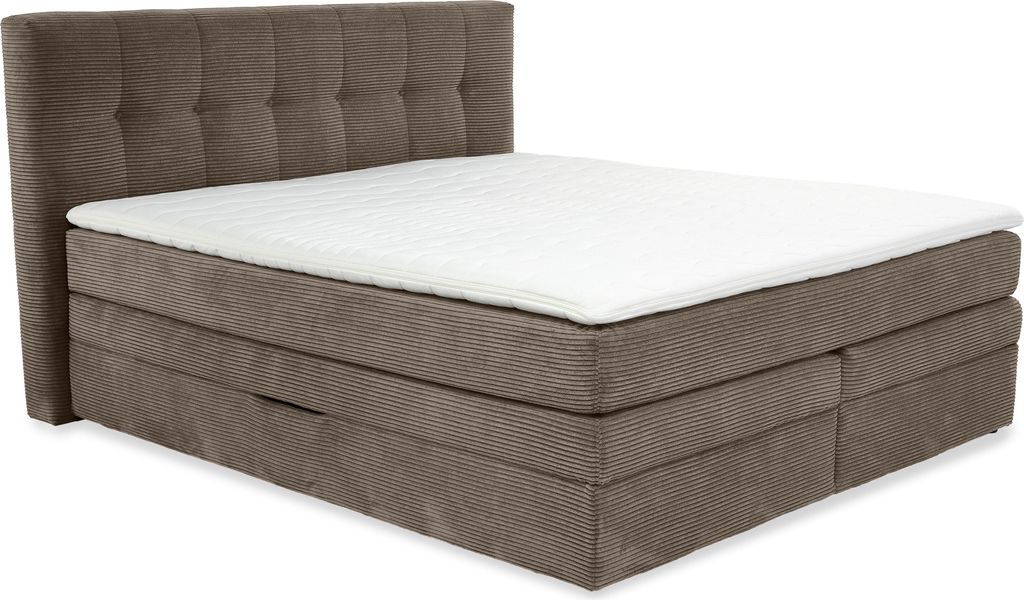 Boxspringbett 180x200 cm H3 Federkernmatratzen Bonell Topper Cord Braun Taupe / 20040