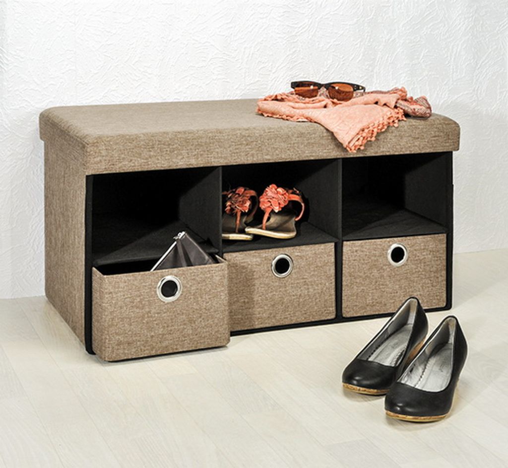 Sitzkommode mit Schubladen Aufbewahrung faltbar Sitzbank Kommode Stoffbezug