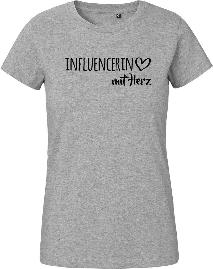 Huuraa Damen T-Shirt Influencerin mit Herz XL Sport Grey Bio Baumwolle Fairtrade Damenshirt Geschenkidee