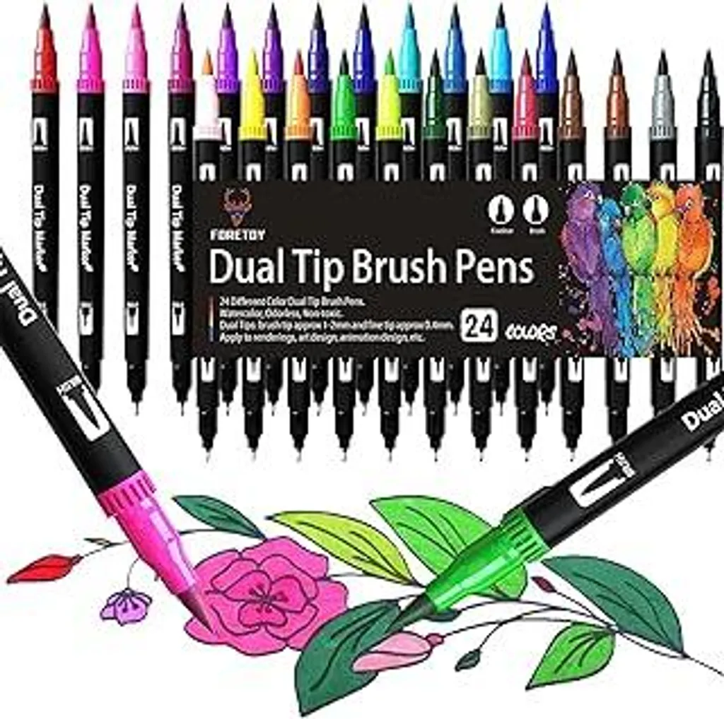 24 Pennarelli Dual Tip per Lettering e Libri da Colorare Adulti