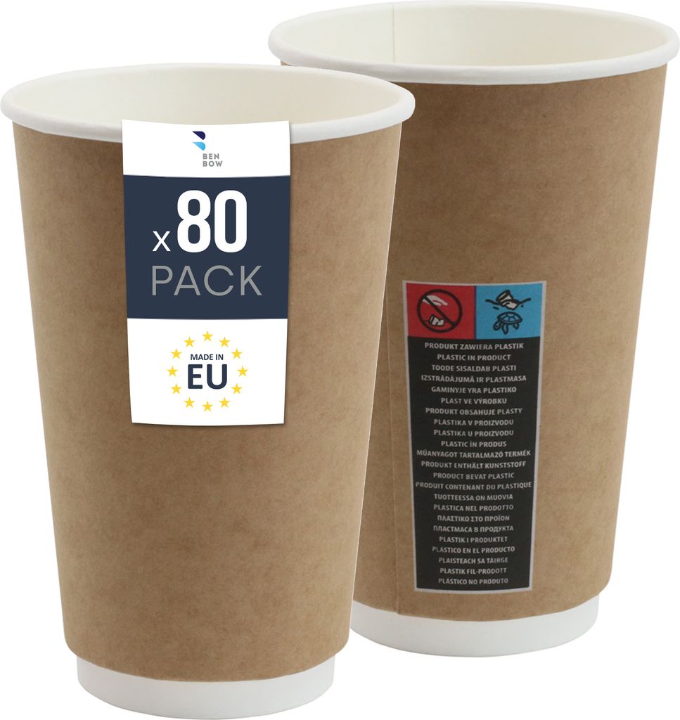 Thermobecher aus Papier 80x – 400-ml-Einwegbecher für Heißgetränke wie Kaffee, Tee und Glühwein