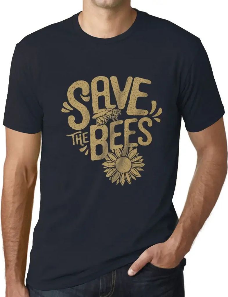 Herren Grafik T-Shirt Rette die Bienen – Save The Bees – Öko-Verantwortlich Vintage Jahrgang Kurzarm Lustige Druck Geburtstag Geschenk Mann