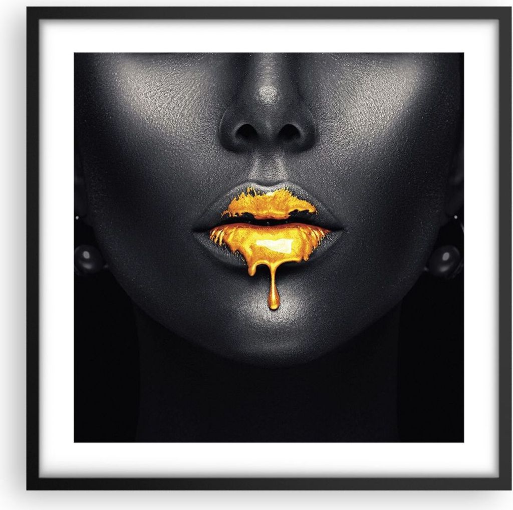 Gerahmtes Poster - Schwarzer Rahmen - Gold Mund Schwarz - 50x50 cm - Wand Bild - Wanddeko - Wandbilder - Kunstposter - Wandposter - Bilderrahmen - ...