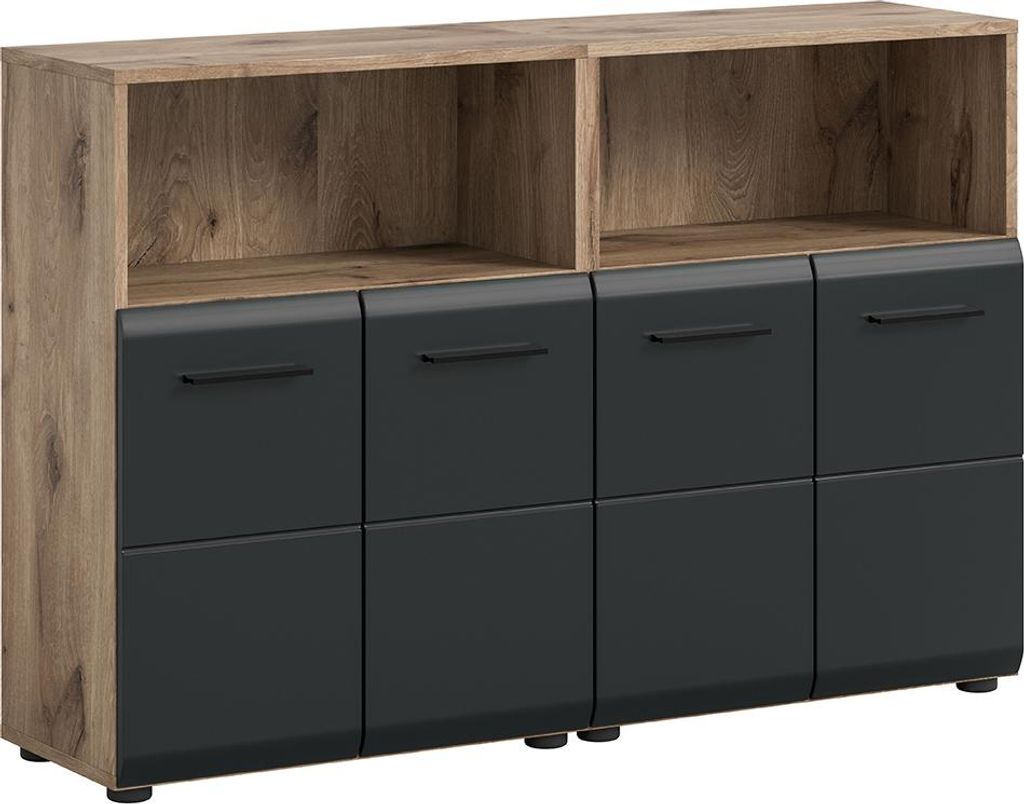 Badezimmer Unterschrank 2er Set in Eiche mit schwarz matt - IGGESUND-158