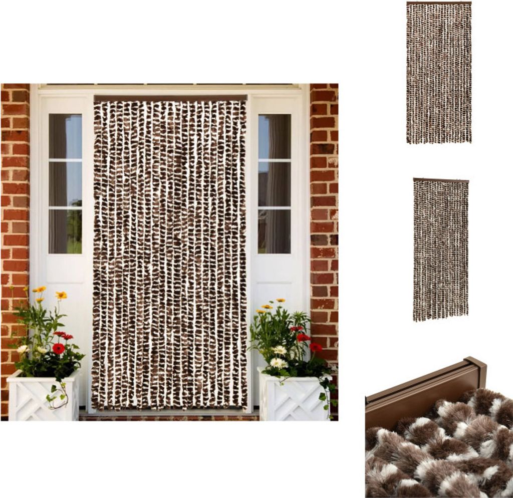 vidaXL Insektenschutz-Vorhang Braun und Weiß 90x220 cm Chenille - Fliegengitter
