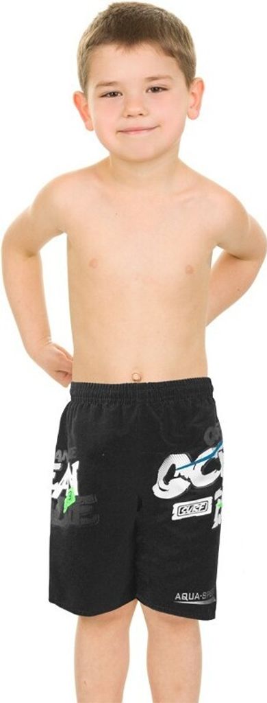 AQUA-SPEED Jungen Badeshorts - Knielänge - mit Gesäßtasche - schnelltrocknend - #AsDAVID, Schwarz, 9/10A