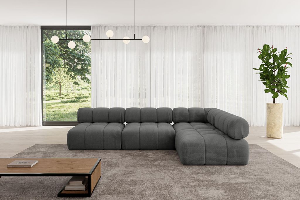 ALTDECOR Modulares Sofa Ecksofa in L-Form - Samaro-L2 - 285x190x70 cm Dunkelgrau universal, links/rechts Corner modular Sofa Eckcouch Couch Wohnlan...