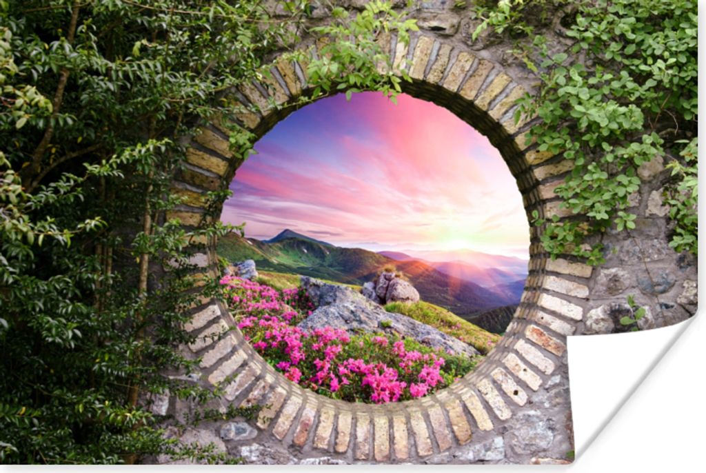 MuchoWow Poster Landschaft - Blumen - Aussicht - Berg 180x120 cm - Fotoplakat
