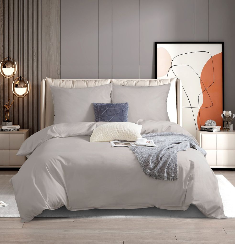 Baumwollsatin-Bettwäsche 140X200 + Kissenbezug 70X80 Einfarbig Taupe