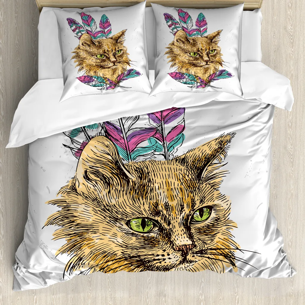Sacco Copripiumino Gatto Multicolore ABAKUHAUS 155x220 in Microfibra