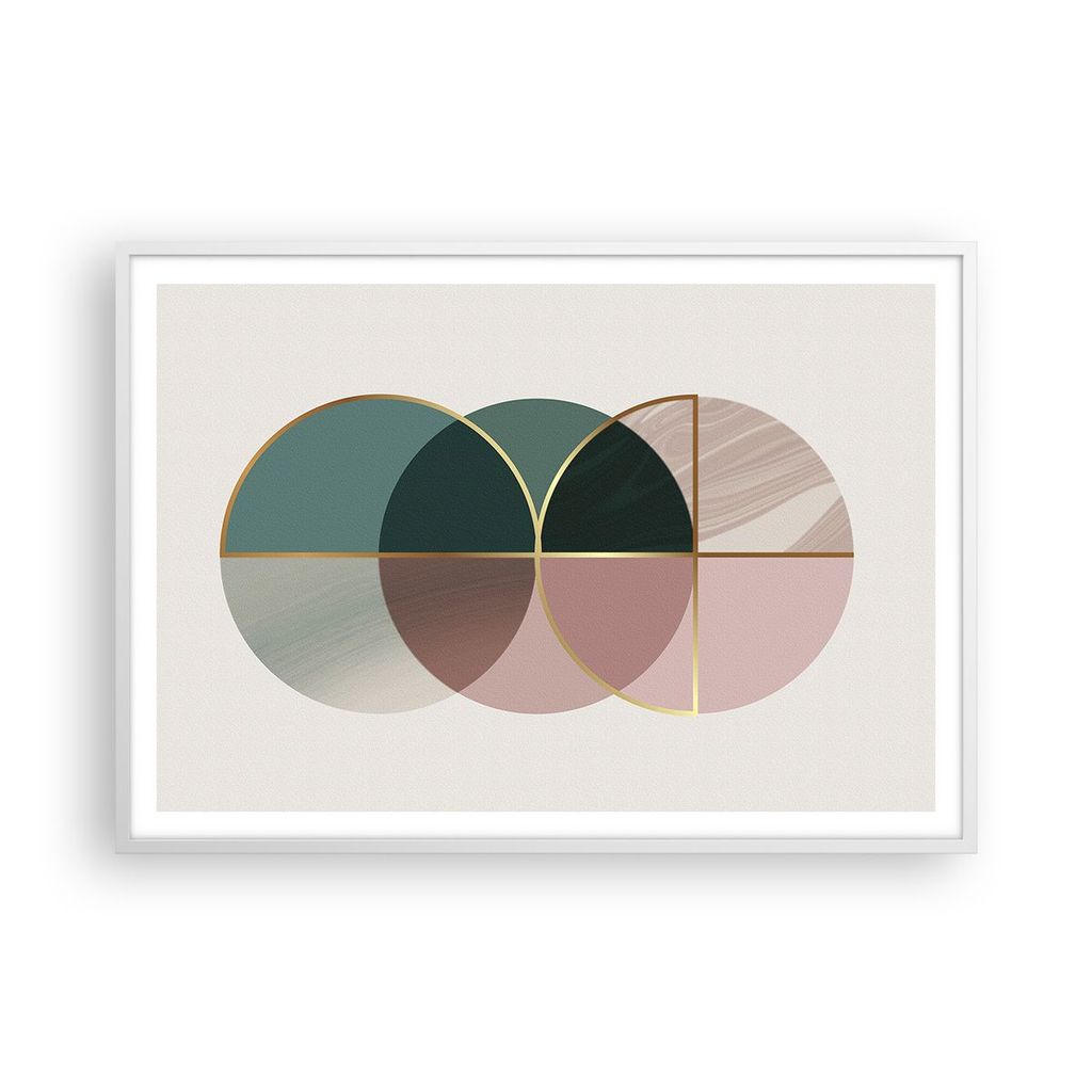 Gerahmtes Poster - Weißer Rahmen - Abstraktion Räder Minimalismus - 100x70 cm - Wand Bild - Wanddeko - Wandbilder - Kunstposter - Wandposter - Bi...