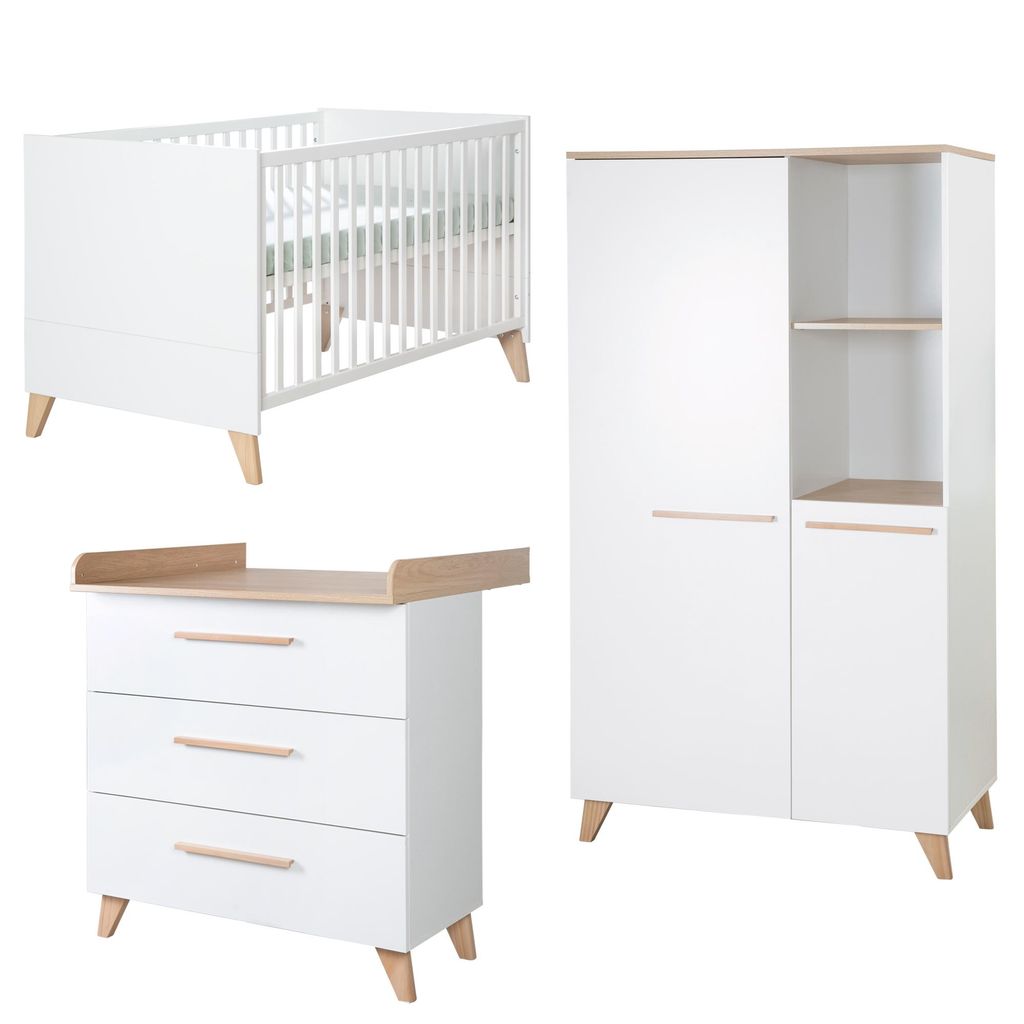 roba Babyzimmer Set Leon 3-teilig - Kombi-Kinderbett, Wickelkommode und Kleiderschrank