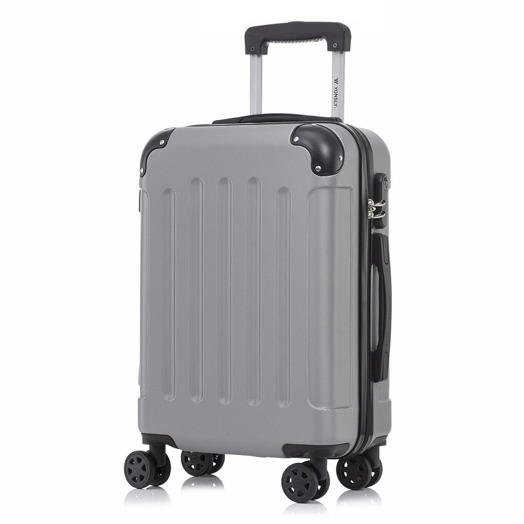 Koffer Trolley Reisekoffer Suitcase, Rollkoffer Handgepäck ,mit 4 Rollen360°, Hartschalenreisekoffer, Zahlenschloss, Weicher Gummigriff(M,Hellgrau)