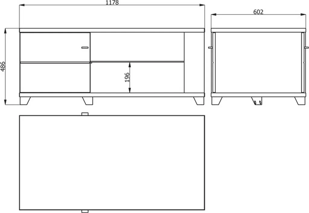 Table basse Treiso pour salon moderne, noyer brun avec triples rangements