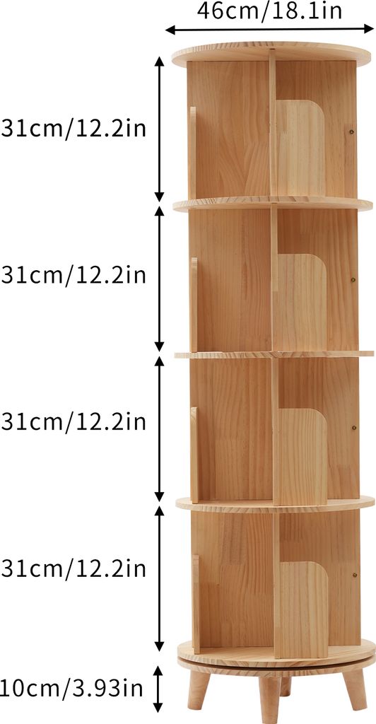 Bücherregale 4-stufig 360° drehbar Standregal Holz Produktbild 3
