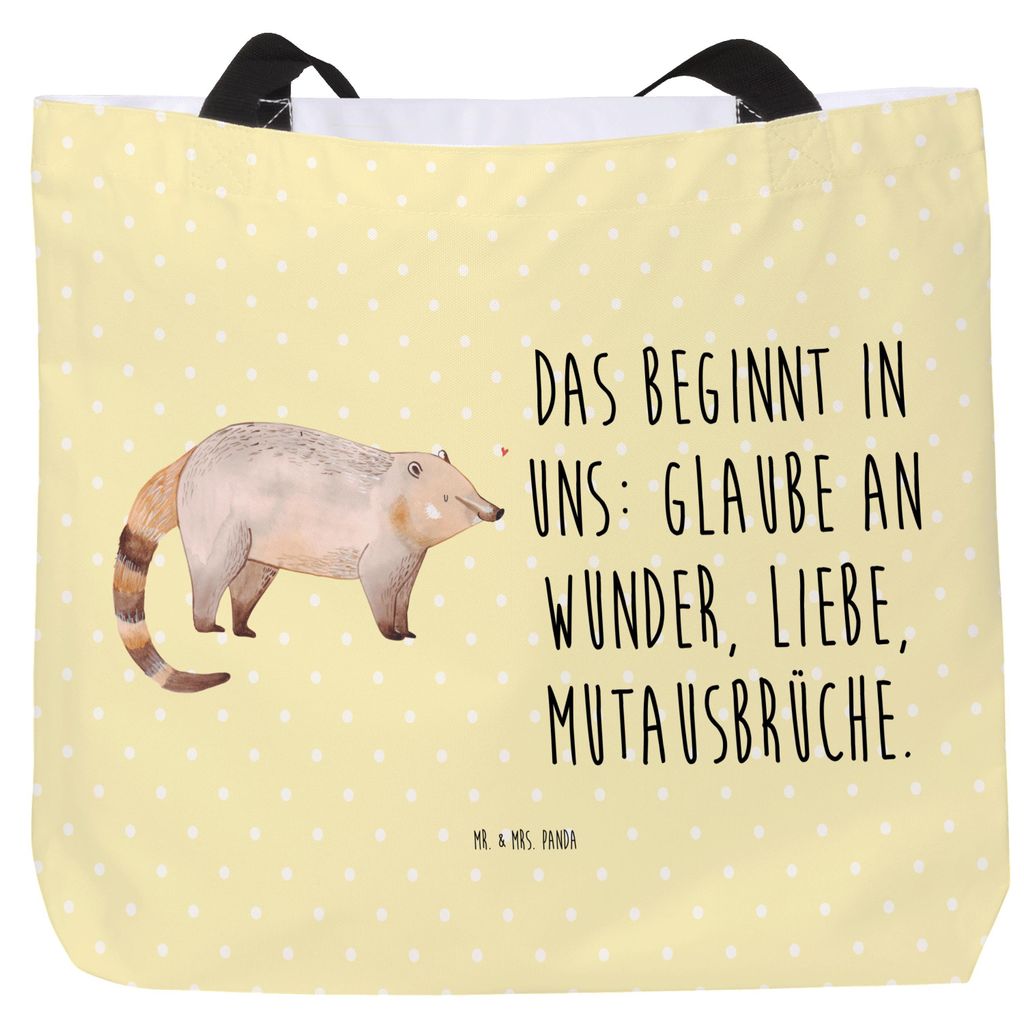 Mr. & Mrs. Panda Reisetasche Nasenbär - Gelb Pastell - Geschenk, Schultasche, Bär, Tote Bag, Rüsselbär, Tiermotive, Nasenbären, Tasche, Strand...