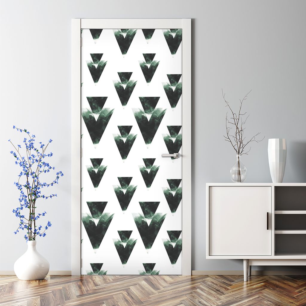 Dekorative Türtapete selbstklebend Klebefolie Türposter Türaufkleber Doppeldreiecke Grün 85 x 200 cm