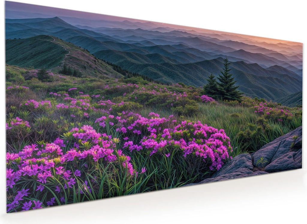 Küchenrückwand Spritzschutz Glas mit Motiv Berglandschaft Blumen 40 x 40 cm