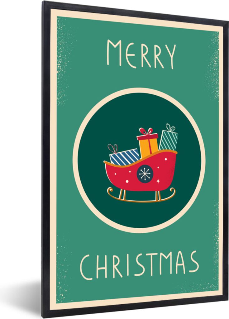 MuchoWow MuchoWow Gerahmtes Poster Schlitten - Geschenke - Weihnachten - Zitate - Frohe Weihnachten 20x30 cm - Poster mit zchwarzem Bilderrahme...