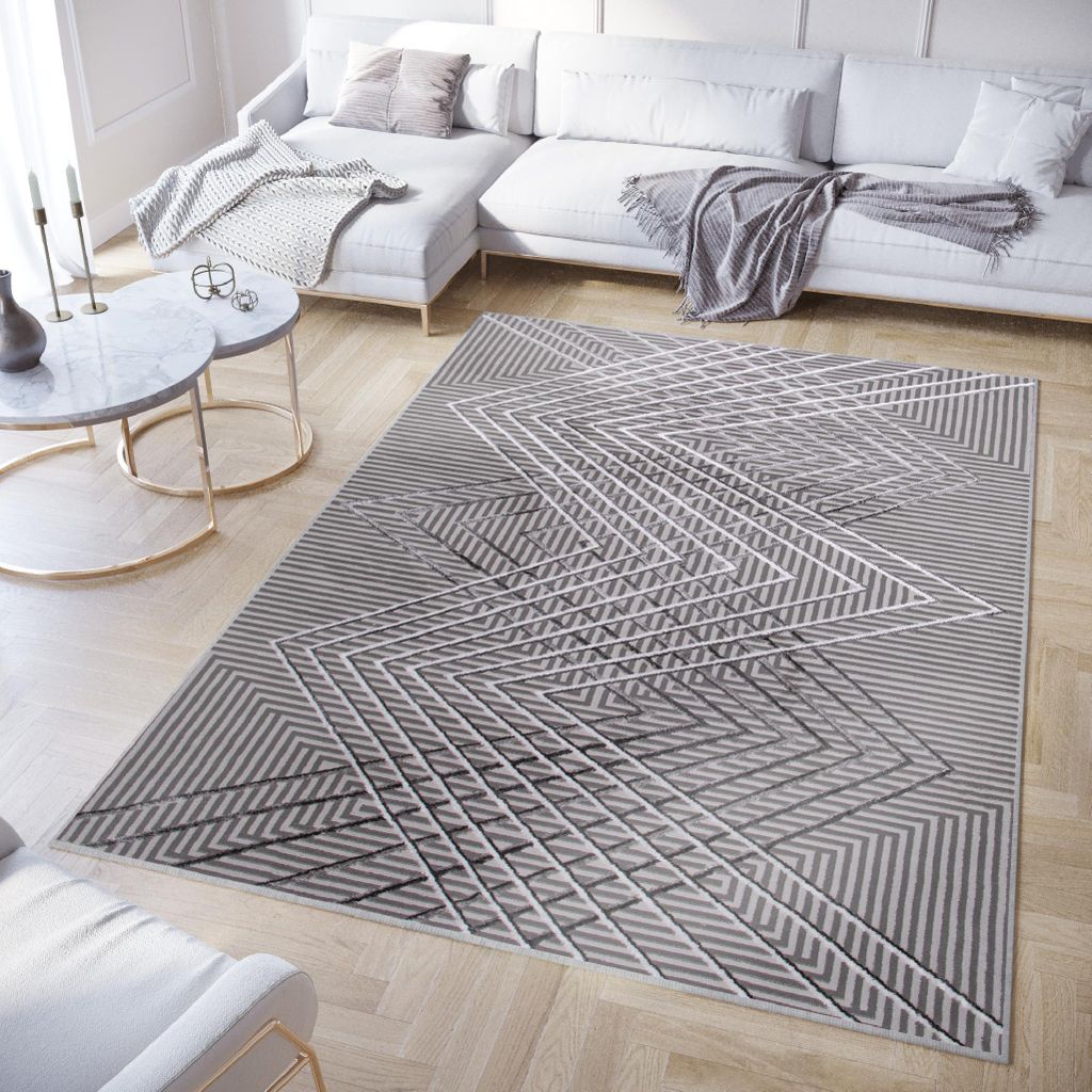 Tapiso Teppich Crystal Modern Dunkelgrau Grau Wohnzimmer 80 x 150 cm