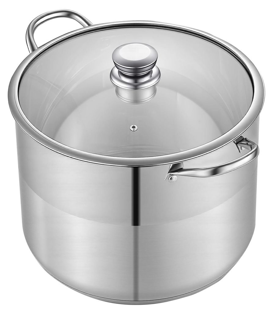 SucceBuy Edelstahl Kochtopf 15,1 L mit Glasdeckel, geeignet für Induktionsherde, Gasherde und Elektrokochfelder. Perfekt für Eintöpfe, Pasta und...