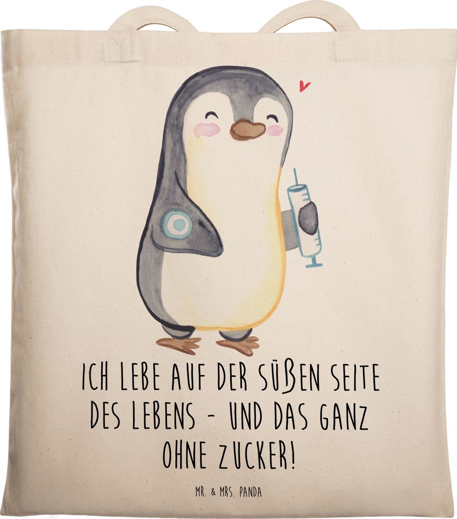 Mr. & Mrs. Panda Schultasche Pinguin Diabetes - Transparent - Geschenk, Shopping Tasche, Uni, Tote Bag, Jutebeutel, Zuckerkrankheit, Mellitus, Stof...