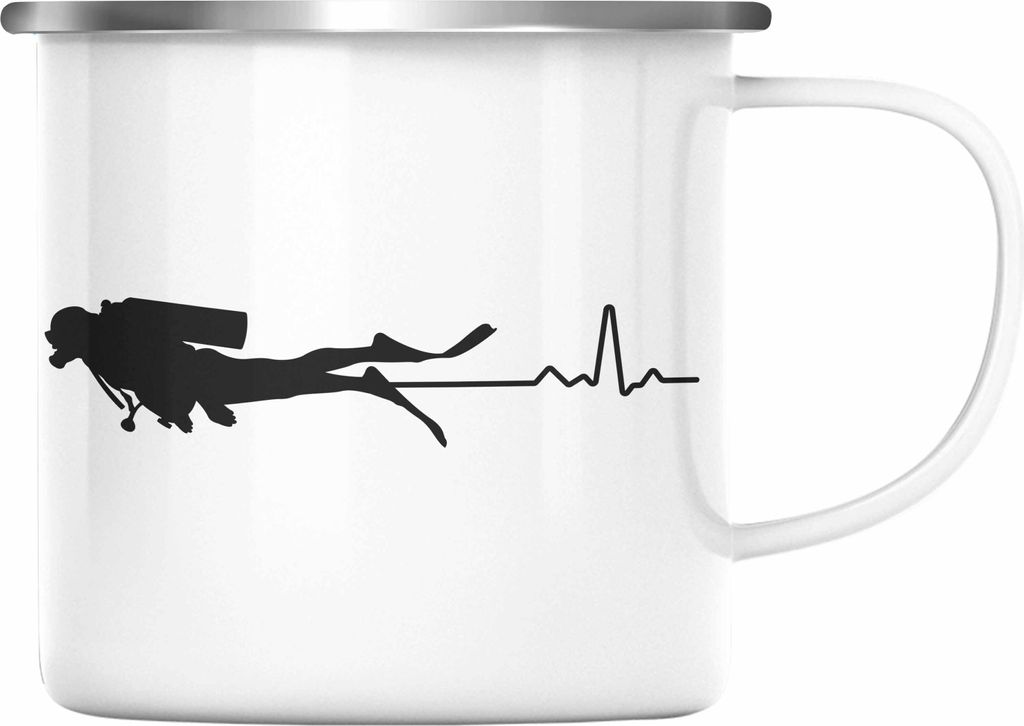 Trendation - Taucher Emaille Tasse Geschenk Emaille Emaille Tasse Geschenkidee Männer Tauchen Evolution Grafik Tauchlehrer Tauchsportler Becher (S...