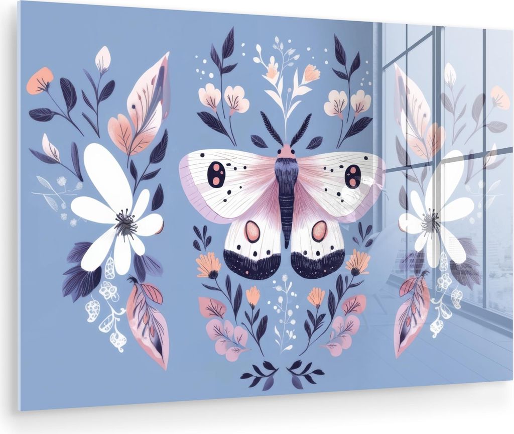 MuchoWow Glasbilder - Bilder auf Wandbild - Foto auf Glas Schmetterling - Flügel - Tupfen - Blumen 30x20 cm Wanddekoration aus Glas - Acrylglasbil...