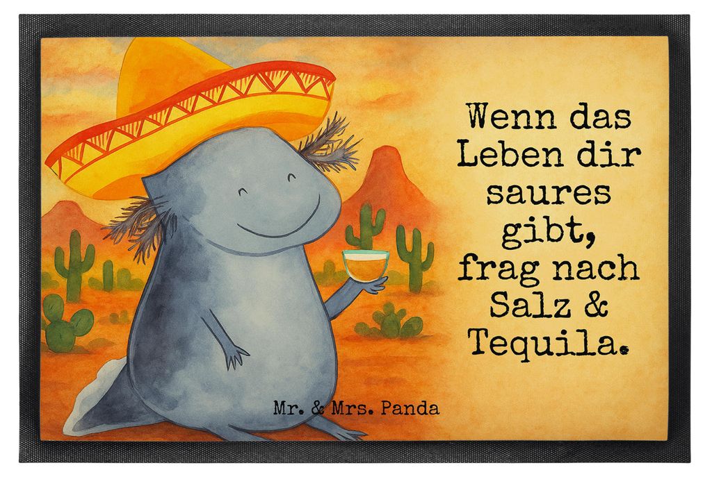 Mr. & Mrs. Panda Fußabtreter Axolotl Tequila Design 50 x 75 cm - Weiß - Geschenk, Schwanzlurch, Schuhabstreifer, Schmutzfänger, fußmatte, Einga...