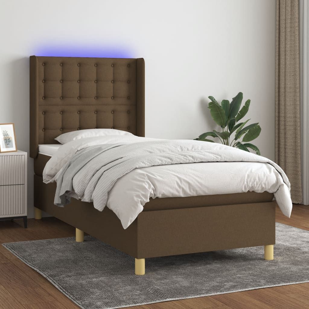 Cloris Designermöbel Boxspringbett mit Matratze & LED Dunkelbraun 80x200 cm Stoff 2024 Neu