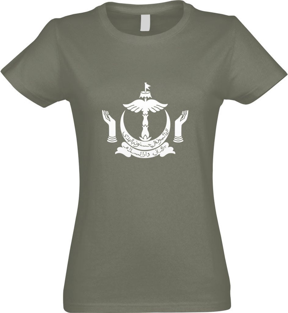Kiwistar - T-Shirt tailliert - Damen - Olive - Brunei Wappen - mit Motiv Bedruckt - Funshirt Design - Sport - Freizeit - Damen - M