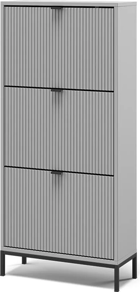 Armoire à Chaussures Grise 130cm Eliza Vicco avec 3 Abattants de Rangement