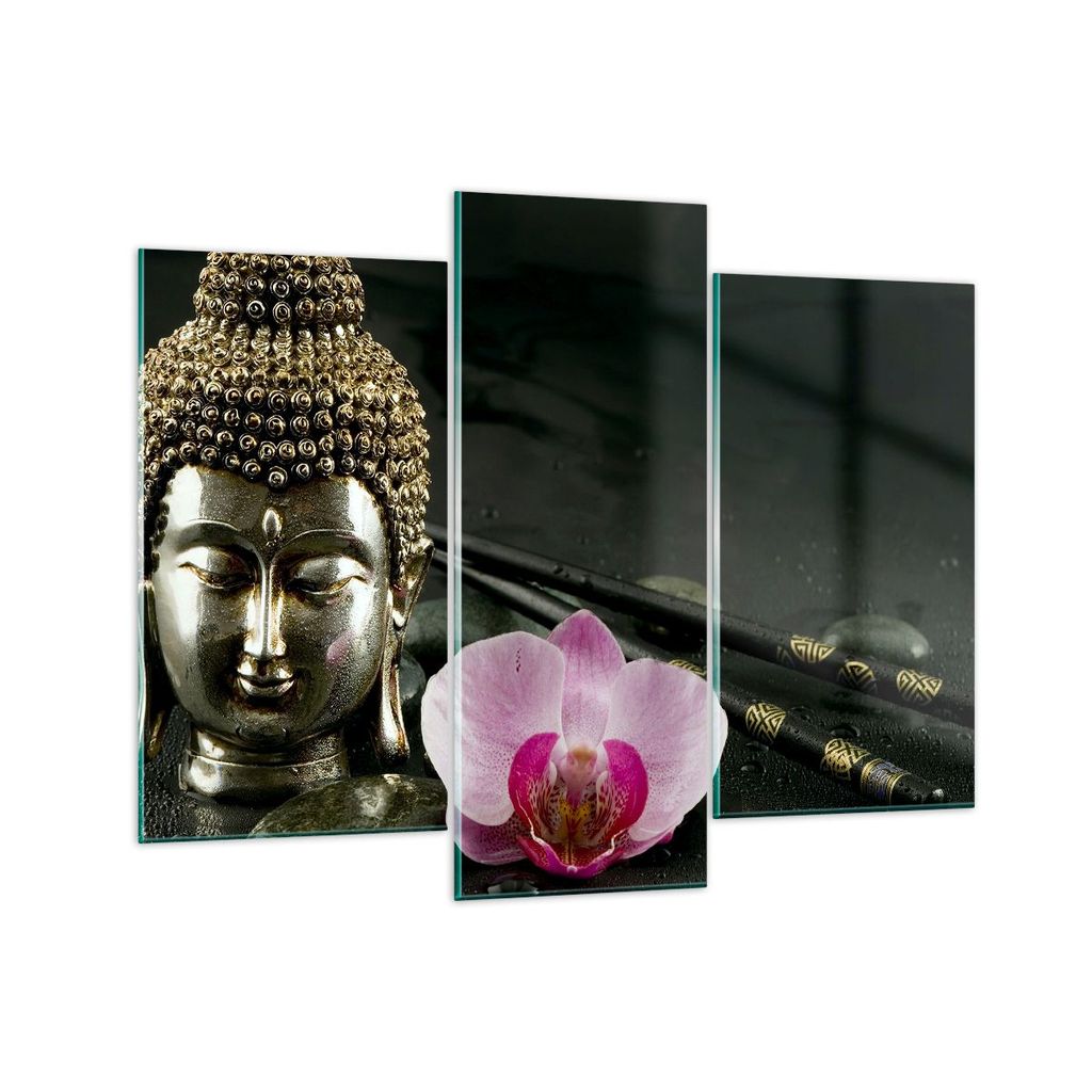 Bilder auf glas - Buddha Blume Stöcke - 130x100cm - Glasbilder - Wandbilder - Kunstdruck - zum Aufhängen bereit - Wanddekoration aus Glas - Glas ...