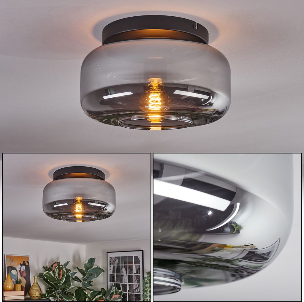 Triest 1-flammige Deckenlampe aus Metall/Glas in Schwarz/Rauchfarben