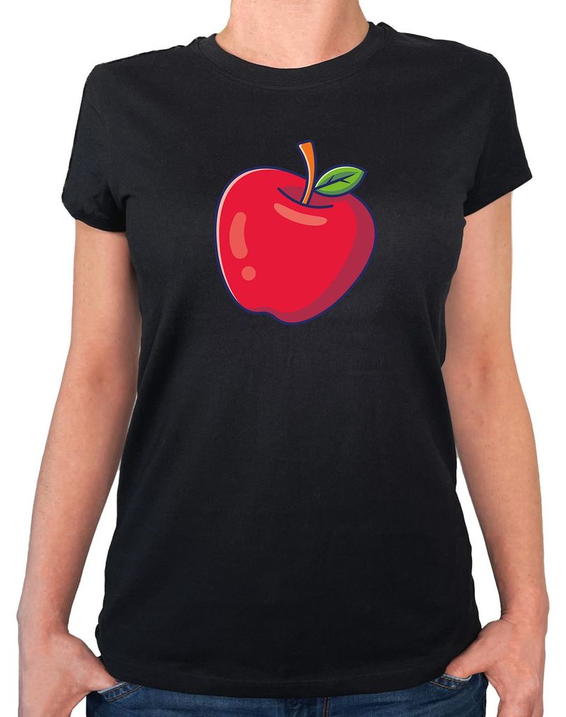 Huuraa Damen T-Shirt Apfel Comic L Black Bio Baumwolle Fairtrade Damenshirt Geschenkidee