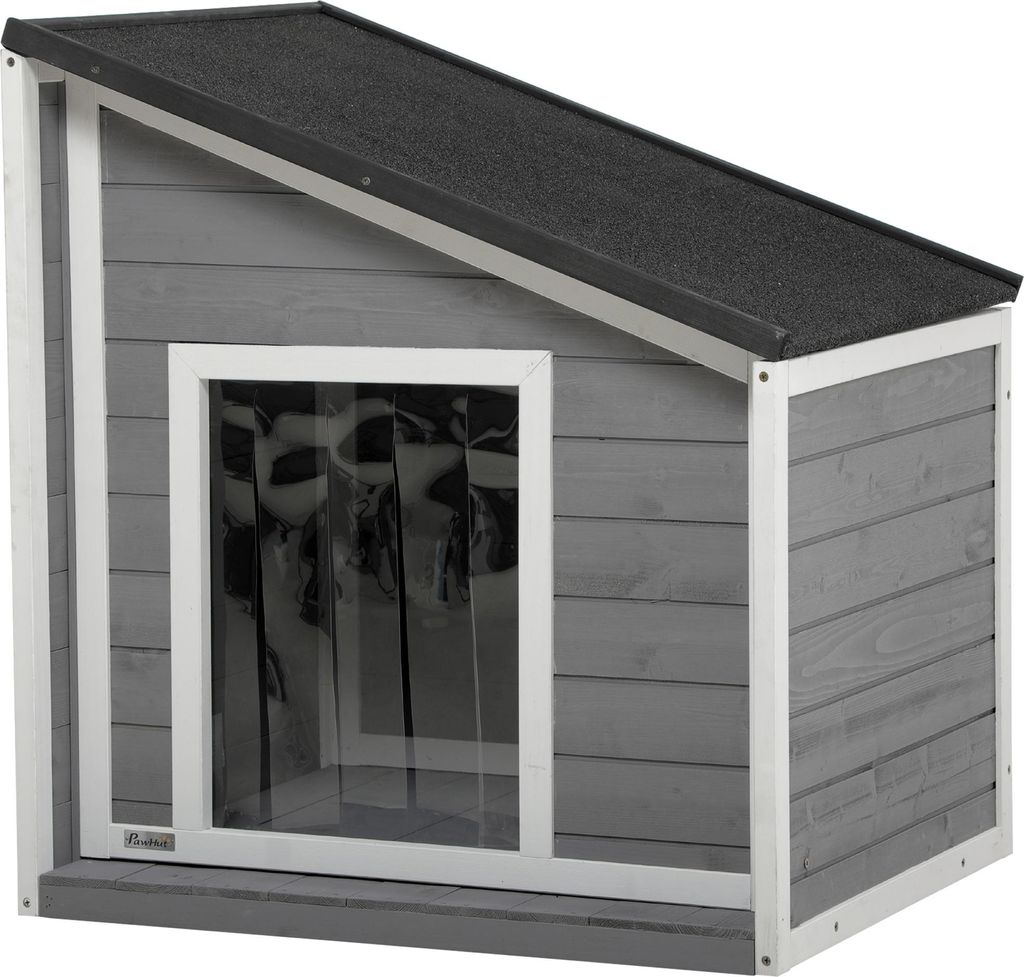 Wetterfeste Massivholz-Hundehütte 71x58x77 cm Grau-Weiß mit Asphaltdach