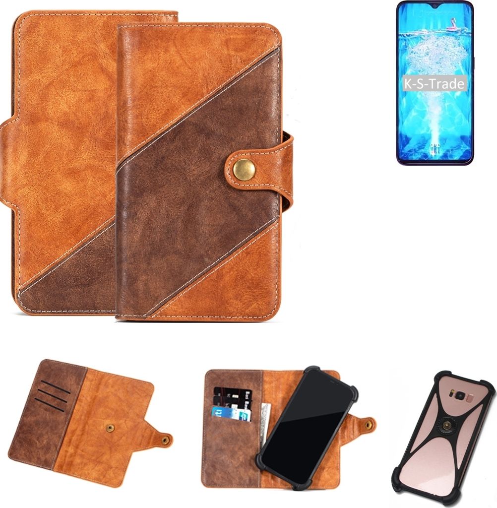 K-S-Trade Handy-Hülle Schutz-Hülle Bookstyle Case Wallet-Case kompatibel mit Oppo F9 Pro Handy Cover Bumper Kantenschutz Smartphone dunkelbraun