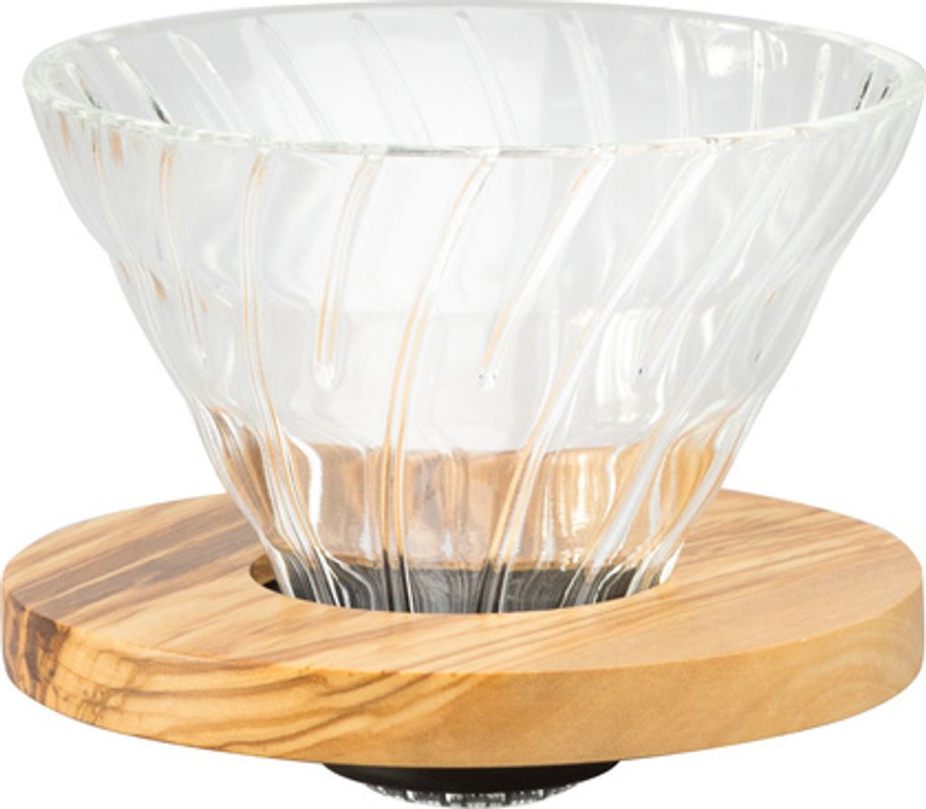 Hario Glass Kaffee Dripper V60 02 Olivenholz Tropfer Produktbild 