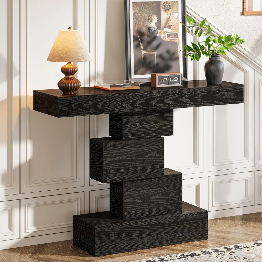 Table d'entrée design avec socle géométrique stable et plateau 108 cm - 11