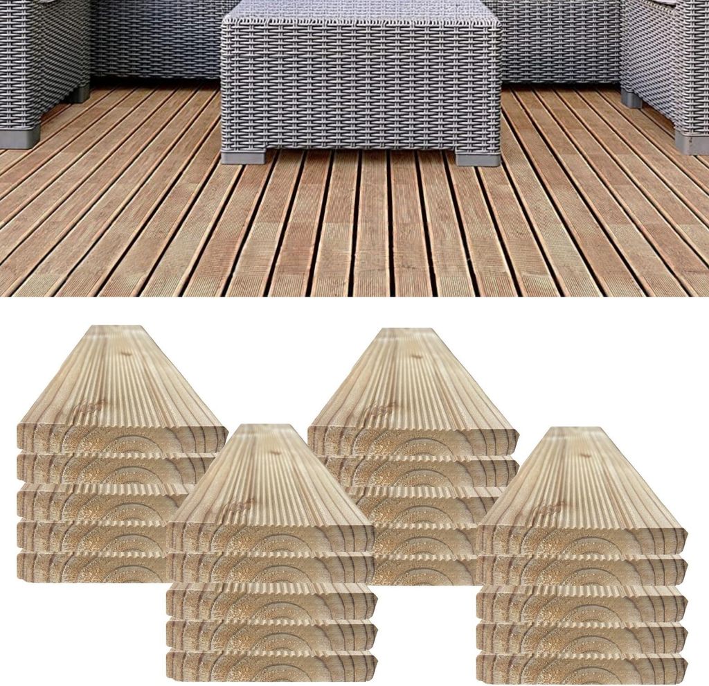 Floranica 20 Stk. Lärchenholz Bretter 100 cm Lang Zaunlatten Terrassendielen Konstruktionsholz geriffelt für Hochbeet & Sichtschutz