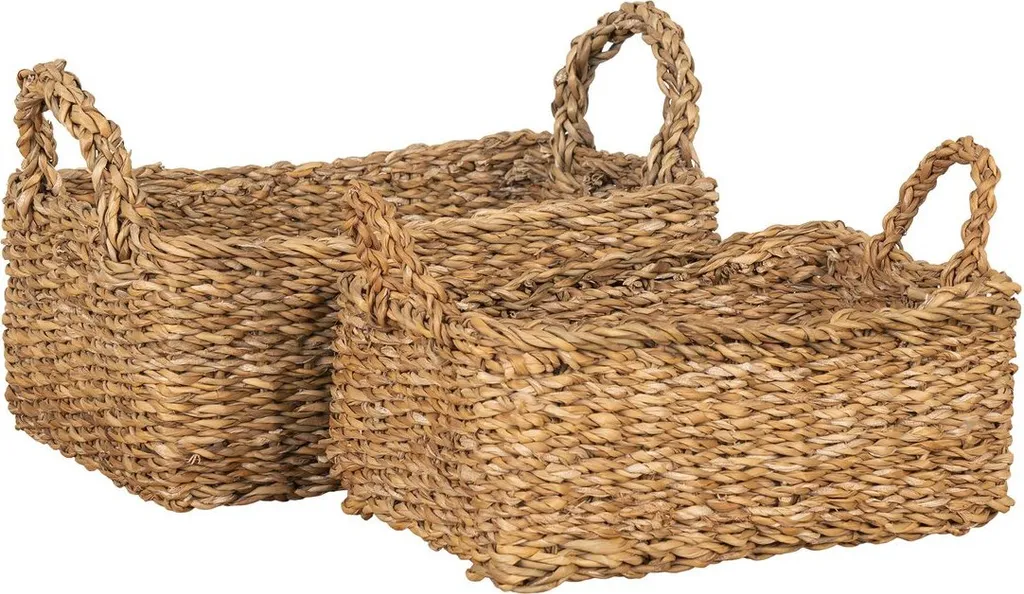 Panier de rangement pour étagère et bureau - Lot de 2 en jonc naturel