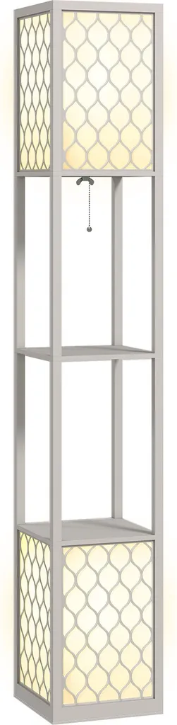 Lampe sur pied pour coin lecture avec rangement 4 niveaux gris et coton